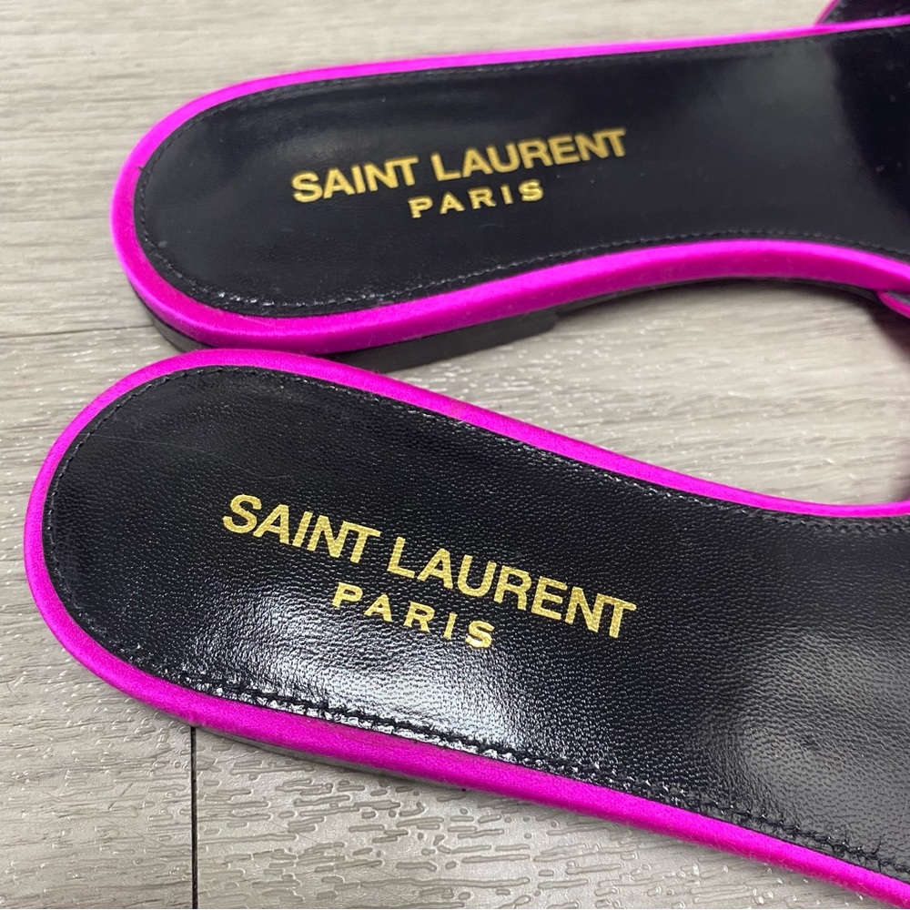 RARE Like New Saint Laurent Fuchsia Satin Nu Pieds Slide Sandals size 37.5 - Picture 6 of 9